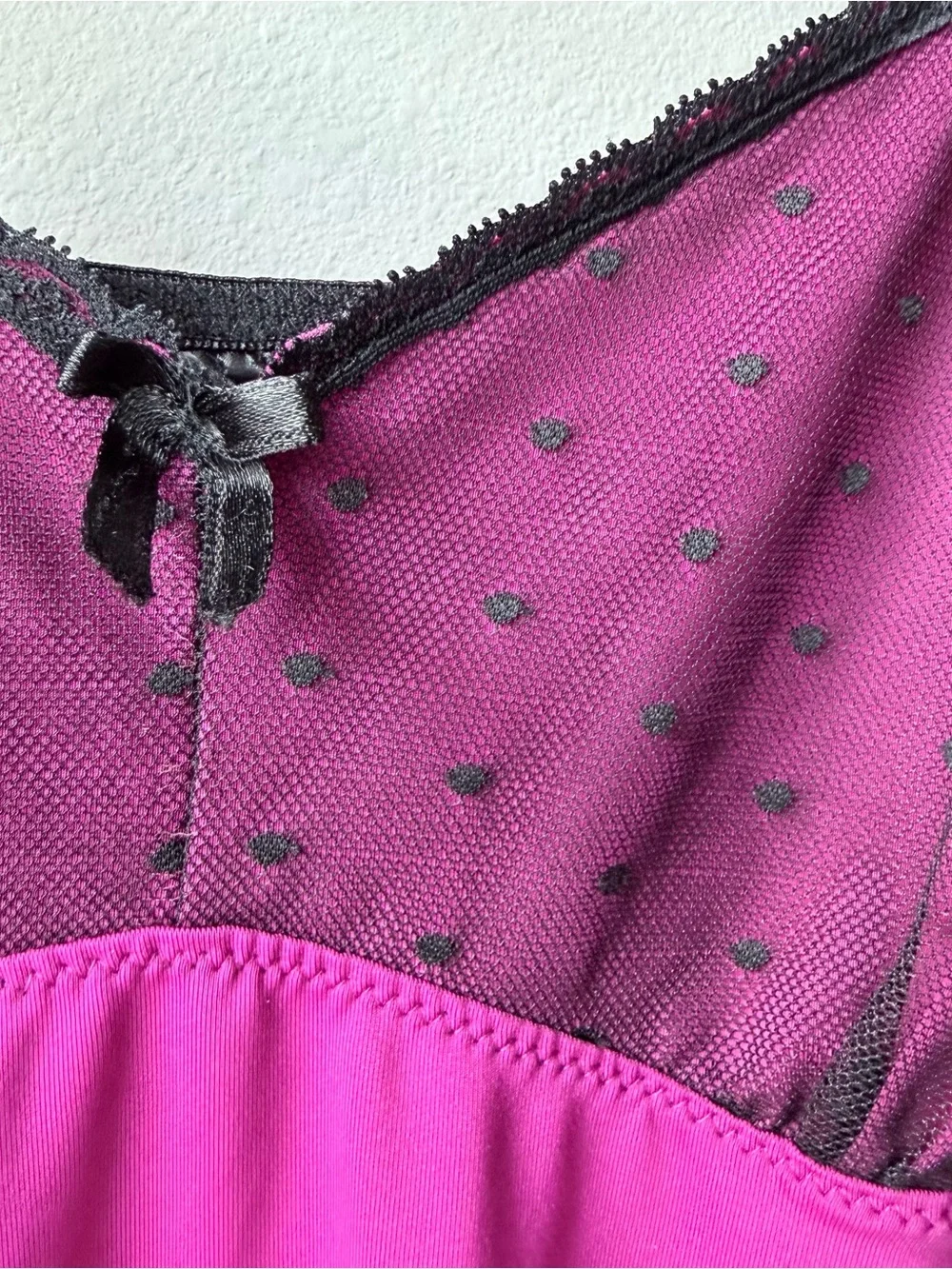 Y2K Fuchsia Chemise with Black Lace Accents
